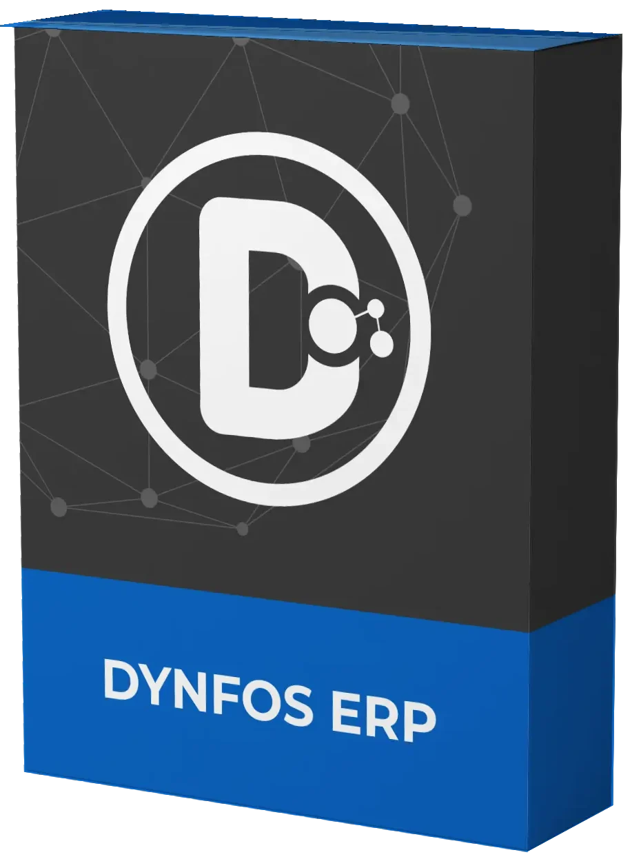 Softwareverpakking Dynfos ERP weergegeven in 3D-weergave.